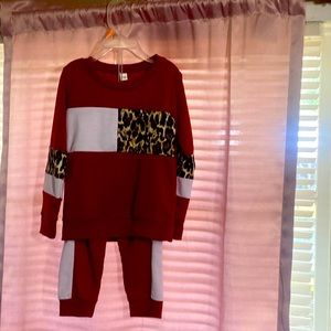 Burgundy and cheetah print 2piece set